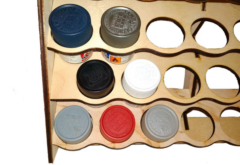LMG Wall paint rack module (modular workplace) — Ø35 mm · 39 pots / Plywood 4 mm (WO-1223)