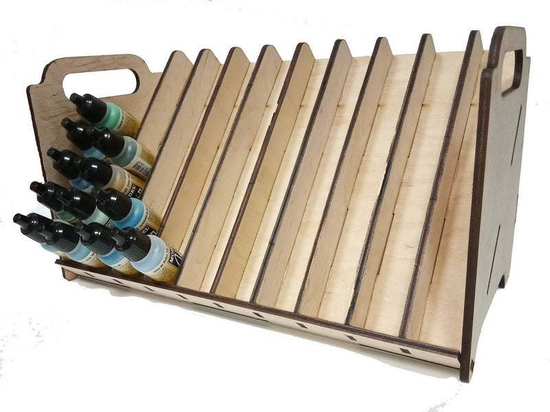 LMG Paint rack 300×150 mm, high capacity — Ø25 mm · 80 pots / Plywood 4 mm (WO-1227)