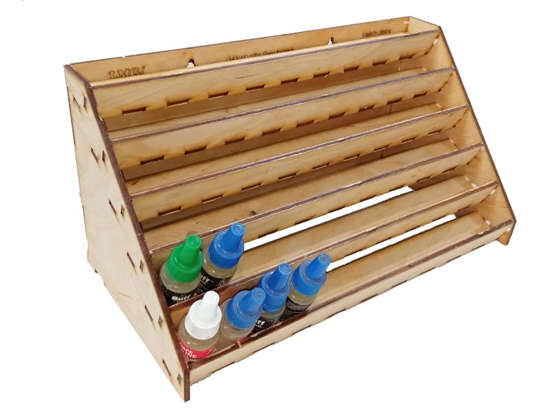 LMG Paint rack 300×150 mm, high capacity — Ø25 mm · 72 pots / Plywood 4 mm (WO-1232)