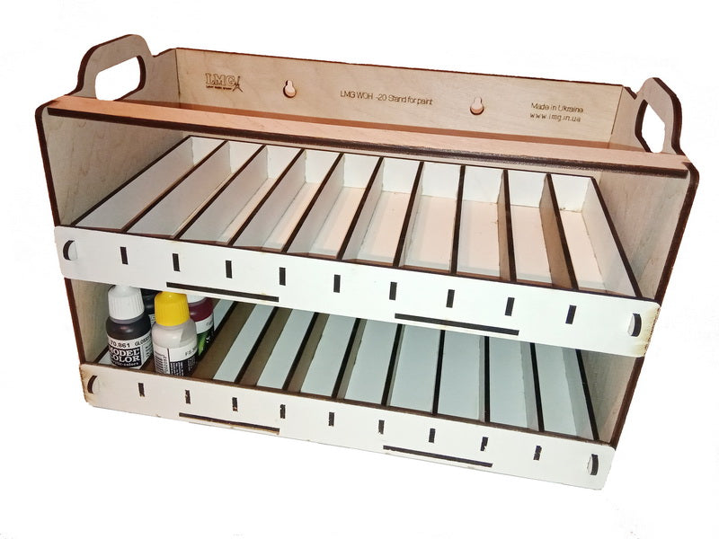 LMG Paint stand with sliding modules — 80 pots · Ø25–35 mm · double (WO-20)