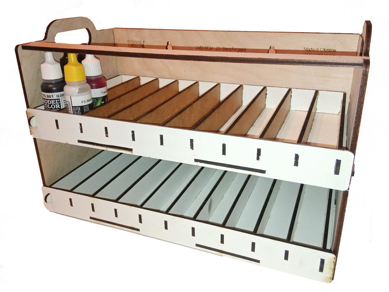 LMG Paint stand with sliding modules — 80 pots · Ø25–35 mm · double (WO-20)