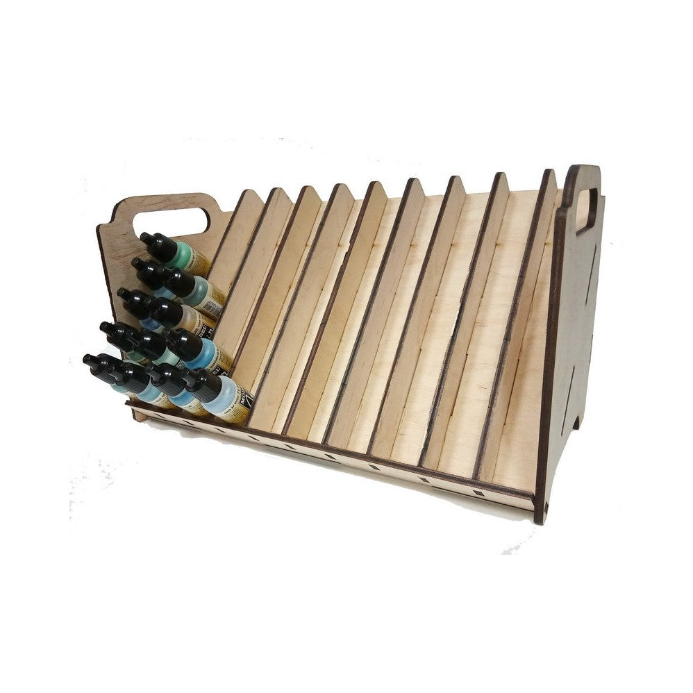 LMG Paint rack 300×150 mm, high capacity — Ø25 mm · 80 pots / Plywood 4 mm (WO-1227)
