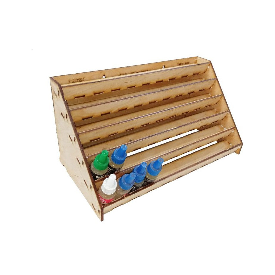 LMG Paint rack 300×150 mm, high capacity — Ø25 mm · 72 pots / Plywood 4 mm (WO-1232)