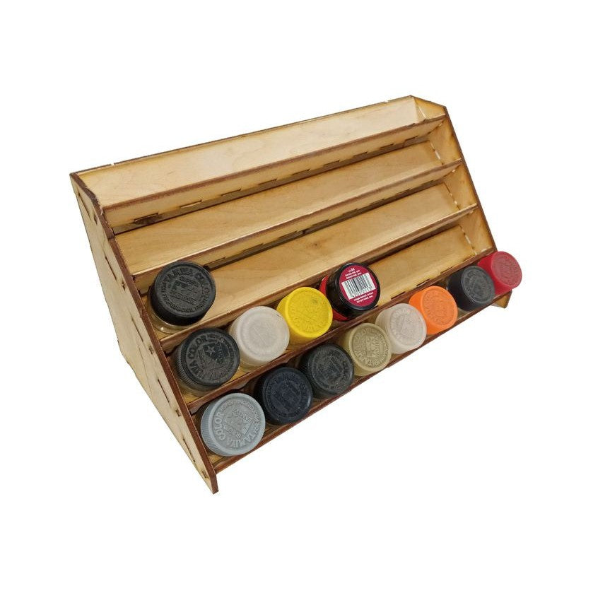 LMG Paint rack 300×150 mm, high capacity — Ø35 mm · 50 pots / Plywood 4 mm (WO-1234)