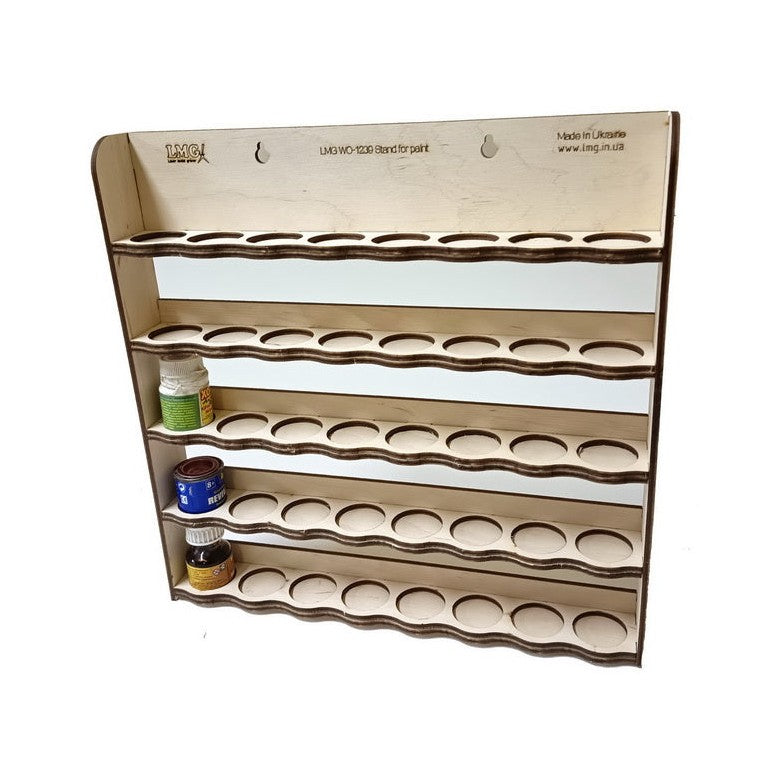 LMG Wall paint rack module (modular workplace) — Ø30 mm · 40 pots / Plywood 4 mm (WO-1239)