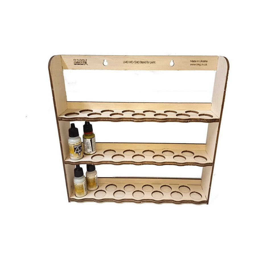 LMG Wall paint rack module (modular workplace) — Ø25 mm · 39 pots / Plywood 4 mm (WO-1240)