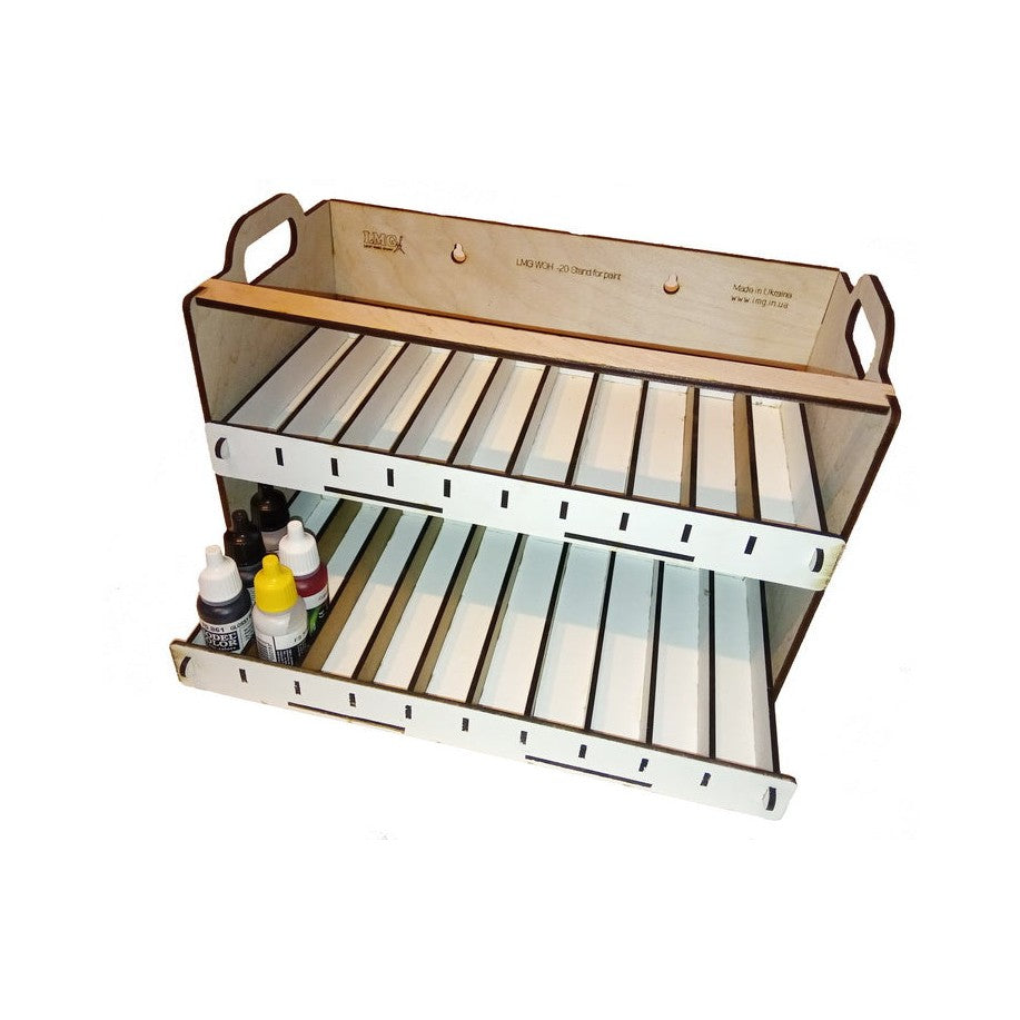 LMG Paint stand with sliding modules — 80 pots · Ø25–35 mm · double (WO-20)